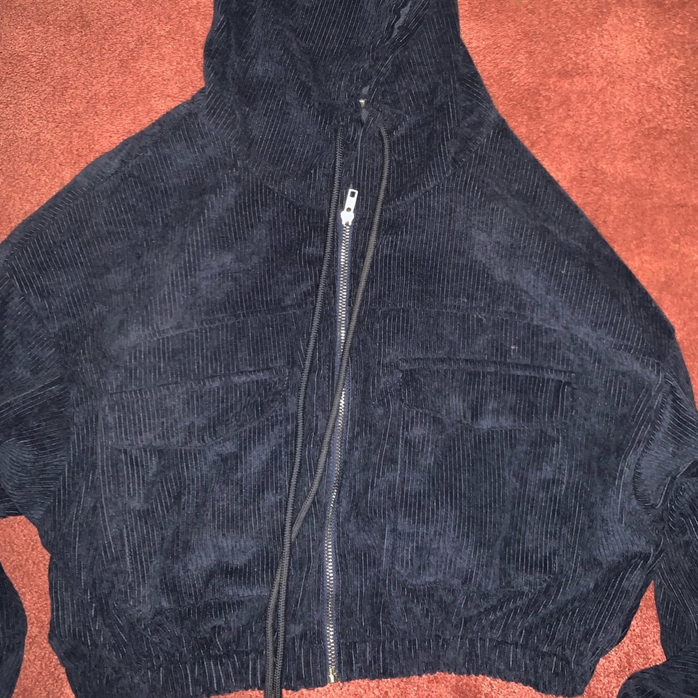 Solid crop corduroy hooded jacket